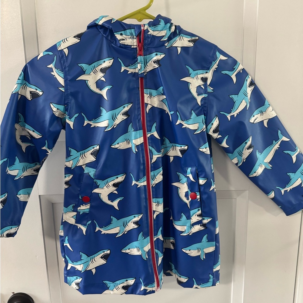 Kids Blue Shark Print Rain Coat Size 5